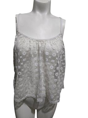 Victoria’s Secret White Lace Cami Tank Top L Floral Crochet Boho Y2K